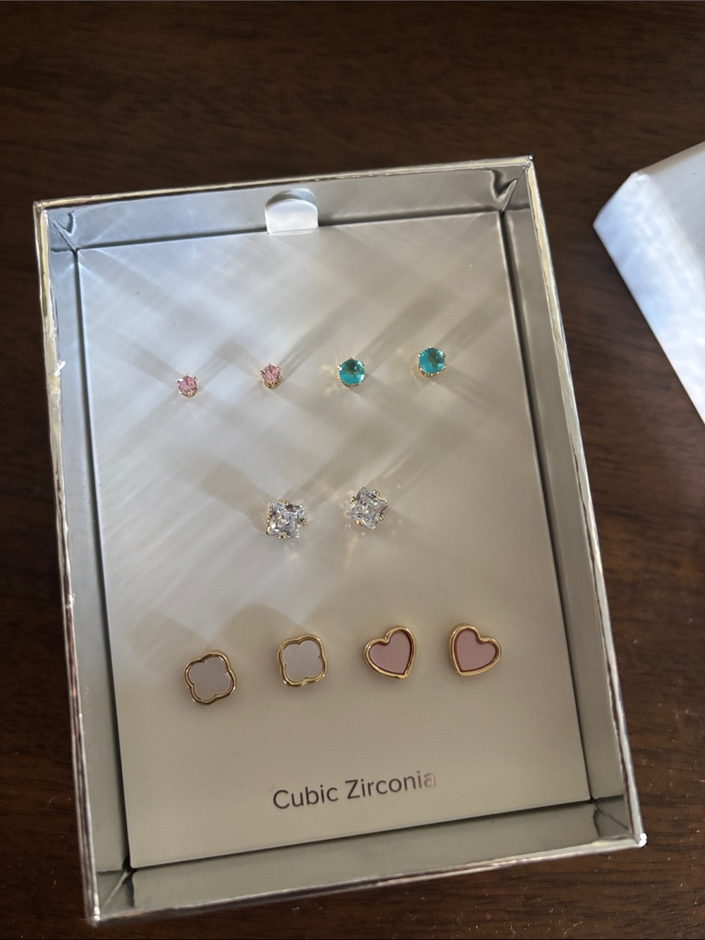 Multi-Pair Gold-Tone Stud Earring Set with Pink & Teal Accents